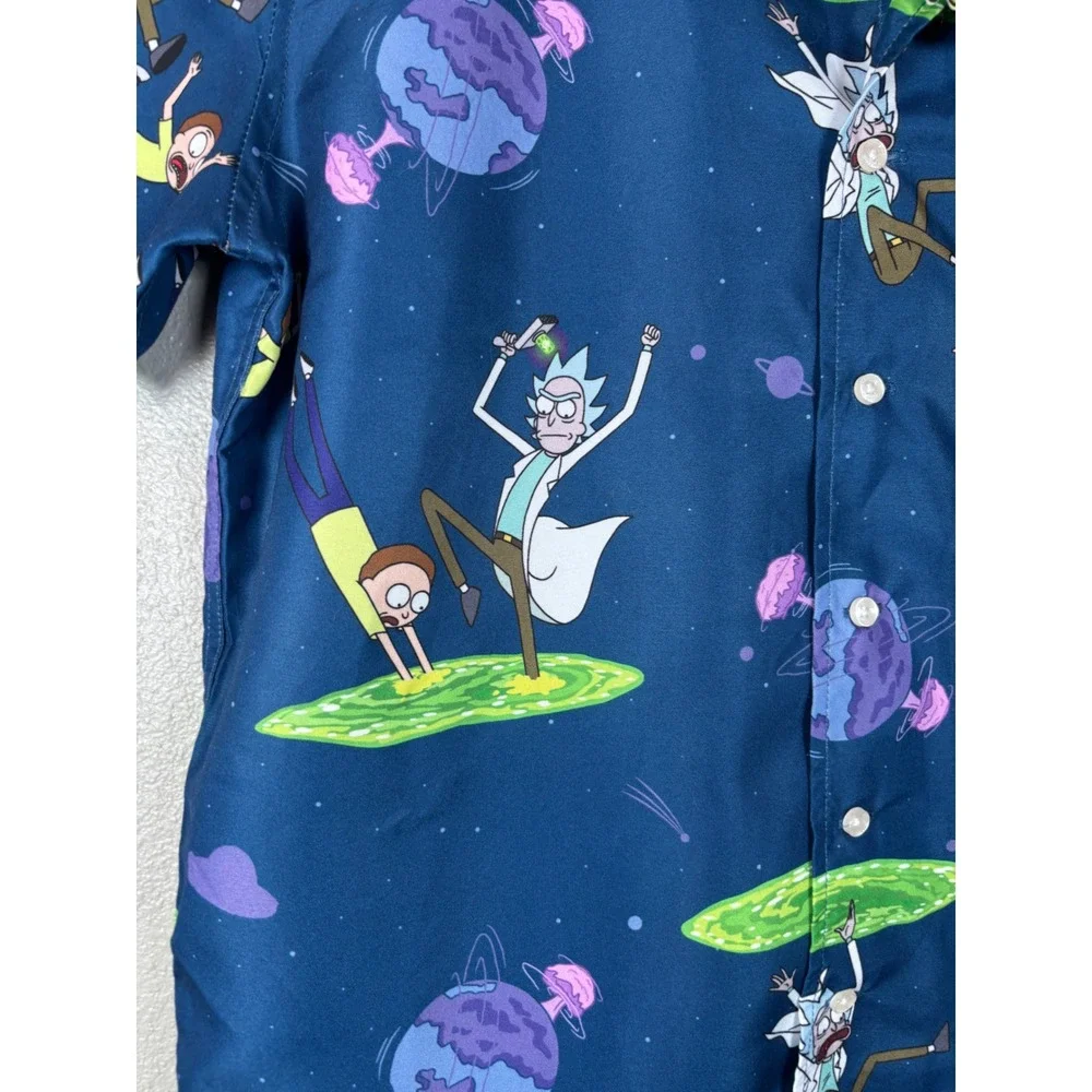 OppoSuits Rick and‎ Morty Mens XS Short Sleeve Button Up Shirt Blue Portal New